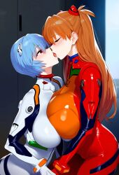 2girls ai_generated asuka_langley_sohryu bare_legs big_ass big_butt blue_hair bodysuit breasts breasts_squeezed_together closed_eyes fat_ass female french_kiss gigantic_breasts huge_breasts huge_thighs human interface_headset light-skinned_female light_skin long_hair massive_breasts neon_genesis_evangelion orange_hair pale-skinned_female pale_skin pequod pilot_suit plugsuit red_eyes rei_ayanami short_hair thick_body thick_female thick_thighs thighs twintails voluptuous voluptuous_female yuri