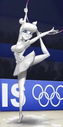 adorable athletic_female blue_eyes bodypaint chouboy contortion covered_in_paint cute flexible gymnastics hula_hoop miraculous_ladybug rose_lavillant silver_paint wam wet_and_messy