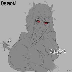 1girls big_breasts blastnsfw breasts breasts_bigger_than_head chubby chubby_female cleavage clothing demon demon_girl devil devil_horns embarrassed female grabbing grabbing_breasts groping groping_breasts helltaker horns huge_breasts modeus_(helltaker) monster monster_girl smell squeezing squeezing_breast sweat sweatdrop thick voluptuous