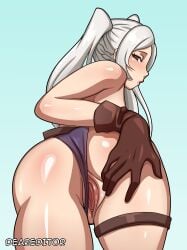 1girls alternate_costume ass bare_thighs bent_over bikini braid brown_eyes deareditor female female_only fire_emblem fire_emblem_awakening fire_emblem_heroes gloves grey_hair large_ass long_hair looking_at_viewer looking_back nintendo official_alternate_costume presenting presenting_ass presenting_hindquarters presenting_pussy purple_bikini purple_swimsuit pussy robin_(female)_(summer)_(fire_emblem) robin_(fire_emblem) robin_(fire_emblem)_(female) solo swimsuit thick_thighs thighs twintails uncensored