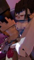 2girls 3d completely_nude female mine-imator minecraft mizuki_(mymizukid) naked nude nude_female pink_ears pink_eyes pink_hair sex tagme