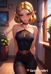 1girls ai_generated alternate_costume black_dress blonde_hair blue_eyes blush blushed breath_of_the_wild clothed cowboy_shot cute_face dress female female_focus indoors inside long_hair medium_breasts nintendo petite petite_body princess princess_zelda sarahvividart seductive seductive_eyes seductive_look shiny_skin side_slit solo solo_focus standing tears_of_the_kingdom the_legend_of_zelda zelda_(tears_of_the_kingdom)