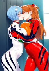 2girls ai_generated asuka_langley_sohryu bare_legs big_ass big_butt blue_hair bodysuit breasts breasts_squeezed_together closed_eyes fat_ass female french_kiss gigantic_breasts huge_breasts huge_thighs human interface_headset light-skinned_female light_skin long_hair massive_breasts neon_genesis_evangelion orange_hair pale-skinned_female pale_skin pequod pilot_suit plugsuit red_eyes rei_ayanami short_hair thick_body thick_female thick_thighs thighs twintails voluptuous voluptuous_female wide_hps yuri