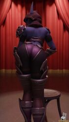 3d ass ass_focus blizzard_entertainment blue_skin chair chairpov elf elf_ears overwatch overwatch_2 pov sylvanas_windrunner warcraft widowmaker world_of_warcraft