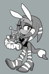 1girls 2d arborialrodent bunny_ears chao_(sonic) female furry leotard mobian mobian_(species) mobian_echidna monochrome playboy_bunny sega sonic_(series) sonic_adventure sonic_the_hedgehog_(series) tikal_the_echidna