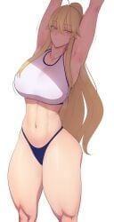 artoria_pendragon artoria_pendragon_(fate) artoria_pendragon_(lancer) blonde_hair breasts curvy_female curvy_figure fate/stay_night fate_(series) gym_uniform lvl_(sentrythe2310) milf older stretching thick thick_thighs thighs