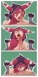 bird_feet blowjob blowjob_face cock deepthroat fellatio fluffy_ears hood league_of_legends licking_penis penis riot_games straight straight_sex windeburg xayah