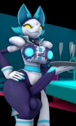 android anthro areola balls big_balls big_breasts big_penis blush breasts champagne_glass clothed clothing container cup darkner deltarune drinking_glass erection felid feline furry_ghosty genitals glass glass_container glass_cup gynomorph hi_res intersex machine mammal nipples penis robot solo tasque_manager thick_thighs torn_clothing undertale_(series) yellow_eyes