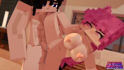 1boy 1girls 3d completely_nude completely_nude_female mine-imator minecraft mizuki_(mymizukid) naked pink_ears pink_eyes pink_hair sex tagme