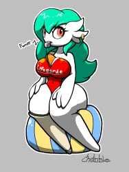 anthro anthro_only ass ball beach_ball big_ass big_breasts busty chabble gardevoir green_hair large_breasts lifeguard lifeguard_swimsuit plump pokemon pokemon_(species) prosthetic prosthetic_legs prosthetic_limb red_eyes sitting sitting_on_ball sitting_on_beachball thick_thighs white_skin