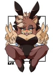 bunny_ears bunny_girl bunnysuit hannah_the_hedgehog leatherruffian misswerehog mobian_(species) oc peace_sign sonic_(series) sonic_oc werehog