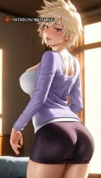 ai_assisted ai_generated artist_name ass back bed bedroom black_skirt blonde_hair blush boku_no_hero_academia breasts cameltoe camisole cardigan cowboy_shot female from_behind grin indoors jacket large_breasts lips long_sleeves looking_at_viewer looking_back mature_female meitabuu miniskirt mitsuki_bakugou my_hero_academia open_cardigan open_clothes parted_lips patreon_logo patreon_username purple_cardiganbakugou_mitsuki purple_jacket purple_skirt red_eyes shirt short_hair skirt smile solo spiked_hair standing thighs web_address white_camisole white_shirt window