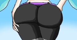 ass ass_focus ass_grab belt belt_buckle big_ass big_butt big_hips black_jeans black_pants black_shirt clothed clothing cyan_hair fucost fully_clothed grabbing grabbing_own_ass gray_pants hand_on_ass hand_on_butt hips huge_ass huge_butt huge_hips inkling inkling_girl jeans original_character pink_hair recreation short_jeans simple_background splatoon white_background white_skin