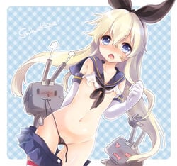 anchor assisted_exposure bandaid black_panties blonde_hair blood blue_eyes blush cameltoe character_name crying crying_with_eyes_open drooling elbow_gloves english female gloves hair_ornament hairband heart heart_eyes kantai_collection kona_(canaria) long_hair looking_at_viewer navel nosebleed panties panties_around_leg personification rensouhou-chan shimakaze_(kantai_collection) skirt solo striped striped_legwear tears thighhighs underwear wardrobe_malfunction white_gloves