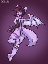 2023 absurd_res anthro ass bat breasts claws clothing digital_drawing_(artwork) digital_media_(artwork) feet female fluffy fur genitals gloves hair handwear hi_res horn hybrid jewelry kotokki looking_at_viewer mammal nipples nude pawpads paws pussy ring solo tail toes wings