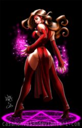 ass avengers boots brown_hair female female_only human joe_madureira looking_back marvel scarlet_witch solo thighs wanda_maximoff