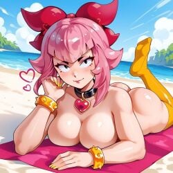1female 1females 1girl 1girls 1woman ai_generated beach brawl_stars breasts feet female female_only half_naked laying_on_stomach melodie_(brawl_stars) pink_hair uncle_soulja woman
