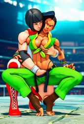 2girls 3d ai_generated capcom dark-skinned_female female female/female female_only fingering groping laura_matsuda muscular_female sexfight street_fighter wrestling yamato_nadeshiko_(street_fighter) yuri