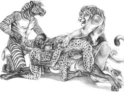 anthro blotch equine feline fur furry furry_only gay hyena lion male male_only mammal multiple_males no_humans spotted_hyena tagme yaoi zebra