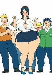 ai_generated anon anonymous_female audience bbw bbw_mom child_bearing_hips desk dumptruck_ass gigantic_ass headset huge_brehuge microphone nervous nervous. office_lady tsunade_(cosplay) wide_hips