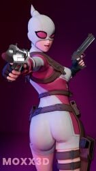 1girls ass ass_focus big_ass big_butt female female_focus female_only fortnite fortnite:_battle_royale gun guns gwen_poole gwenpool looking_at_viewer looking_back looking_back_at_viewer marvel marvel_comics mask masked masked_female moxx3d pistol thick_ass thighs tight_clothing