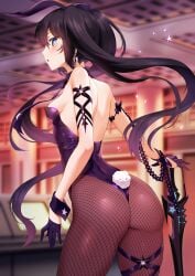 1girls artist_request ass ass_focus black_hair black_rock_shooter black_rock_shooter_(character) breasts bunny_ears bunny_tail bunnysuit female fishnets gloves long_hair small_breasts solo twintails