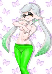 1girls bow bow_panties breasts collar covering covering_breasts green_pantyhose hair_down koharuno2 long_hair looking_at_viewer marie_(splatoon) mole navel no_shirt no_top panties_under_pantyhose pantyhose pointy_ears solo solo_female solo_focus splatoon splatoon_(series) tentacle tentacle_hair two_tone_hair underwear