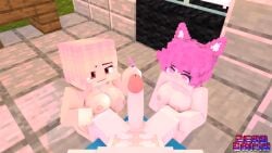 1boy 1girls 3d completely_nude completely_nude_female mine-imator minecraft mizuki_(mymizukid) naked pink_ears pink_eyes pink_hair sex tagme