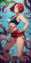 1female 1girls ai_generated angry blue_clothing blue_sports_bra blue_topwear disney ends34 female looking_at_tentacle orange_eyes pale-skinned_female pale_skin patreon patreon_link pussy rape red_hair red_shorts short_hair short_shorts shorts sports_bra sportswear tentacle tentacles torn_clothes w.i.t.c.h. will_vandom