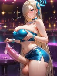 1futa absurdres ai_generated alternate_costume amiiari ass asuna_(blue_archive) bangs bar bare_shoulders belt big_breasts big_penis blonde_hair blue_archive blue_eyes blue_nails blue_ribbon blue_skirt blush bracelet breasts brown_hair choker cleavage clenched_teeth collar collarbone condom condom_filling condom_on_penis condom_pull covered_nipples cowboy_shot crop_top detailed ear_piercing earrings english_text erection exhibitionism exhibitionist eyebrows_visible_through_hair futanari grabbing grin hair_over_one_eye hair_ribbon halo holding holding_breast huge_breasts huge_cock indoors jewelry large_breasts large_penis light_brown_hair lips long_hair long_penis looking_at_viewer microskirt midriff miniskirt mole_on_breast nail_polish naughty_face navel necklace one_eye_covered open_mouth parted_lips pencil_skirt penis piercing precum public_exposure public_indecency rave_outfit ribbon seductive_smile side_slit skindentation skirt smile solo sparkle standing stomach strapless table testicles thick_thighs thighs tube_top tubetop twitching_penis veins veiny_penis very_long_hair voluptuous