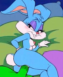 bedroom_eyes bedroom_sex buster_bunny genderswap_(mtf) laying_on_bed looking_back looking_pleasured plucky_duck rule_63 sex tiny_toon_adventures wet_pussy