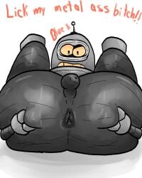 1boy 1male 2024 annoyed_expression anus ass bender_bending_rodriguez big_ass bx16808 digital_drawing_(artwork) digital_media_(artwork) femboy futurama grabbing_ass grabbing_own_ass legs legs_apart legs_up looking_at_viewer male missionary_position robot robot_femboy