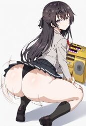 1girls ai_generated ass ass_shake black_panties black_skirt black_socks black_vest boombox bouncing_ass cropped_jacket dekutree10 gold_boombox_(prevence) grey_jacket long_hair long_sleeves looking_at_viewer looking_back panties pleated_skirt red_bow red_bowtie school_uniform seiren_academy_school_uniform shirt shoes skirt socks solo suou_yuki tokidoki_bosotto_russian_de_dereru_tonari_no_alya-san twerk twerking uniform upskirt