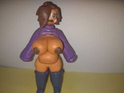 1girls artist_upload big_breasts blue_eyes blush breasts breasts_out brown_hair brown_nipples chubby chubby_belly chubby_female clothed clothing dark-skinned_female dark_skin denisukr female frown large_nipples looking_away nude nude_female plasticine purple_clothing purple_sweater sad sculpture_(artwork) self_upload shirt_lift shirt_up short_brown_hair short_hair simple_background solo solo_focus sweater sweater_lift sweater_up thighhighs traditional_media_(artwork) unconventional_media