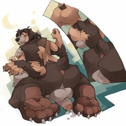 2014 anthro balls bear belly chubby claws collar cum fur growth hair human kuma male male_only mammal nipples nude open_mouth penis solo transformation werebear