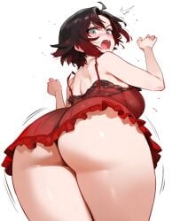 1girls ai_generated babydoll big_breasts blush female light-skinned_female light_skin lingerie looking_at_viewer lucyla open_mouth round_ass ruby_rose rwby surprised thick_thighs