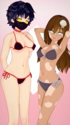 3d 3d_(artwork) 3d_model bikini breasts brown_hair genderswap_(mtf) jestar latam_virtual_youtuber long_hair multiple_girls rule_63 short_hair silencioshh swimsuit tagme thighs tortieza virtual_youtuber vtuber white_hair yellow_hair