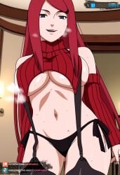 ai_generated big_ass big_breasts blue_eyes curvy curvy_figure female garter_straps juanpiamvs kushina_uzumaki long_hair looking_at_viewer naruto naruto_(series) naruto_shippuden open_mouth patreon patreon_username red_hair standing subscribestar subscribestar_username underwear watermark