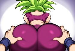 1boy ai_generated alien alien_girl ass ass_grab back back_view big_ass caulifla cheating_husband dat_ass dragon_ball dragon_ball_super female fusion_character green_hair huge_ass kale kefla mullon novelai pov pov_hands saiyan son_goku super_saiyan that_ass_was_fat