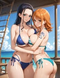 ai_generated alan_ai bikini female female_only nami_(one_piece) nico_robin one_piece