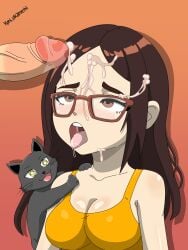 cum cum_in_hair cum_on_face cum_on_forehead drooling feline glasses koni_urameshi nerdigans_inc open_mouth packergirl89 tank_top tongue_out youtube youtuber