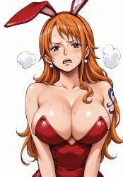 ai_generated alluring almost_naked almost_nude blush bunny_costume bunny_ear bunny_ears bunny_girl bunny_suit bunnygirl bunnysuit earring earrings female female_only long_hair looking_at_viewer nami nami_(one_piece) one_piece orange_eyes orange_hair post-timeskip seducing seduction seductive seductive_body seductive_eyes seductive_gaze seductive_look seductive_mouth seductive_pose shiny_hair shiny_skin steamy_breath voluptuous voluptuous_female yashin