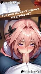 ai_generated astolfo_(fate) blowjob blowjob_face blowjob_pov blowjob_under_table blush embarrassed erect_penis erection fate_(series) fellatio forceful group pink_hair pov precum silverv4