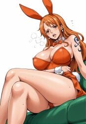 ai_generated alluring almost_naked almost_nude blush bunny_costume bunny_ear bunny_ears bunny_girl bunny_suit bunnygirl bunnysuit earring earrings female female_only long_hair looking_at_viewer nami nami_(one_piece) one_piece orange_eyes orange_hair post-timeskip seducing seduction seductive seductive_body seductive_eyes seductive_gaze seductive_look seductive_mouth seductive_pose shiny_hair shiny_skin steamy_breath voluptuous voluptuous_female yashin