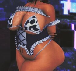 chubby chubby_female close-up collar cow_girl cow_print cum_on_breasts final_fantasy_xiv gpose(ffxiv) huge_ass huge_breasts hyur lingerie milf pale-skinned_female pale_skin public public_use solo_female submissive submissive_female thick_legs thick_thighs