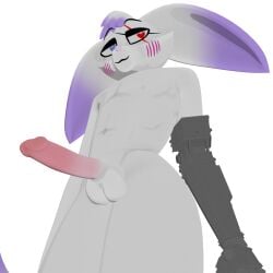 1:1 3d_(artwork) alpha_channel anthro arctic_fox aroused balls big_ears big_tail blender_(artwork) blush canid canine cel_shading clothing digital_media_(artwork) erection eye_markings femboy fennec_fox fox fur genitals hair heart_eyes heart_symbol heterochromia humanoid_genitalia humanoid_penis hybrid legwear long_penis male mammal markings navel penis pink_nose pink_penis purple_body purple_fur robotic_arm scar science_fiction shaded side_view slim smile smirk solo tail true_fox white_body white_fur wilds_closet