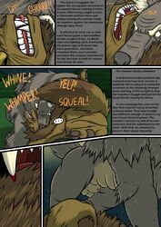 2014 anthro balls canine chubby comic dialog domination english_text fangs fur furry furry_only gay male mammal muscles penis raus text were werewolf wolf