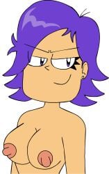 1girls bedroom big_breasts breasts cartoon_network female female_only hi_hi_puffy_amiyumi looking_at_viewer madoldcrow1105 nipples nude purple_hair seductive smile solo yumi_yoshimura