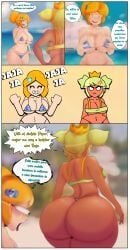 2girls ass beach big_ass big_breasts bikini brawl_stars breasts comic dark-skinned_female dark_skin dat_ass huesosdry light-skinned_female mandy_(brawl_stars) piper_(brawl_stars) spanish_text tagme thong thong_bikini yellow_hair