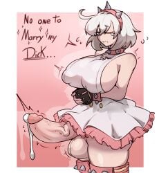 1futa arc_system_works balls big_balls big_breasts big_penis bottomless breasts clothed clothing cum elphelt_valentine erect_nipples_under_clothes erection erection_under_skirt futa_only futanari guilty_gear guilty_gear_strive huge_balls huge_cock human light-skinned_futanari light_skin mostly_clothed penis sad sideboob solo standing sunk118 white_hair wide_hips